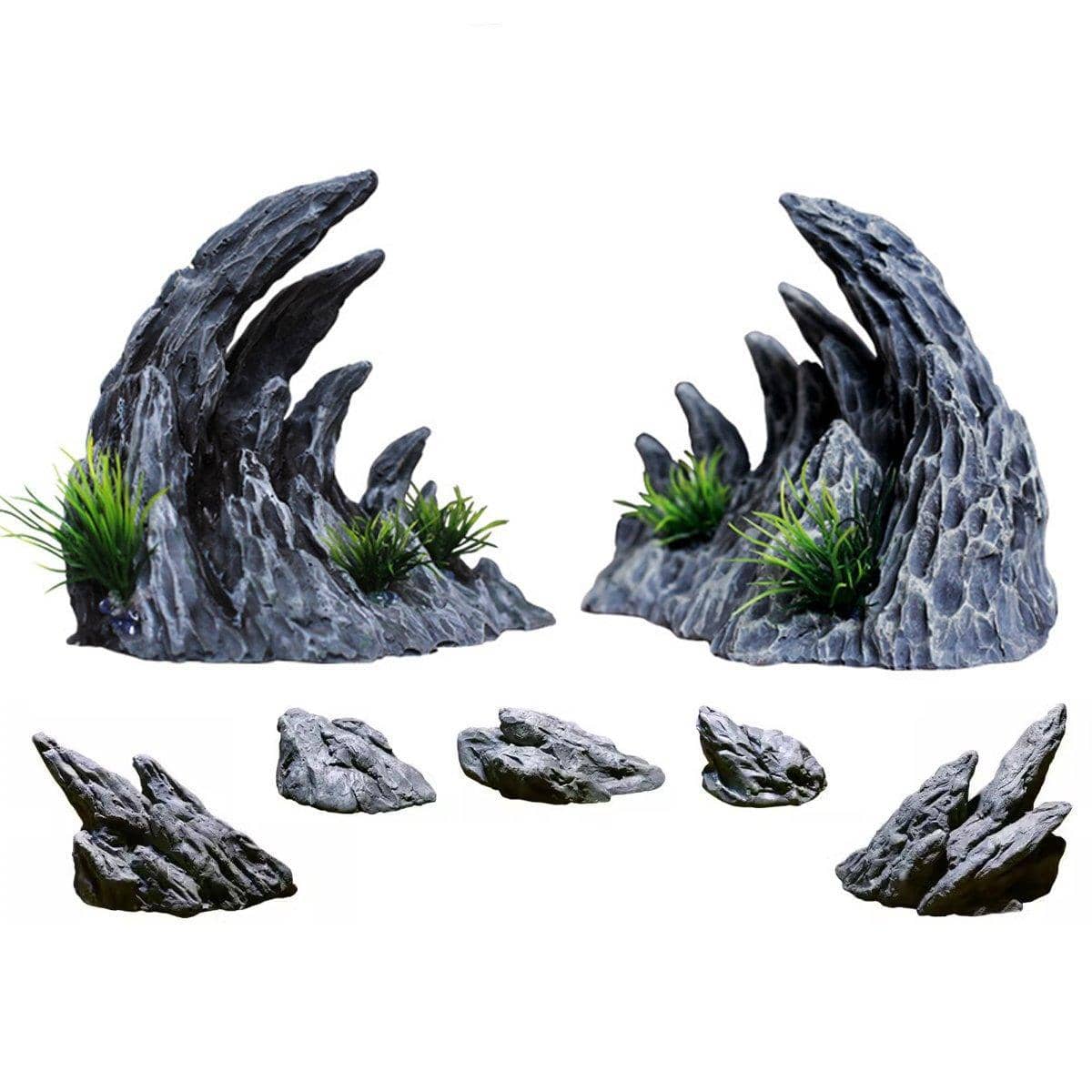 Aquarium Resin Dragon Stone Rock Ornament for Fish Tanks - Dragon Valley Style 4, Pack of 7
