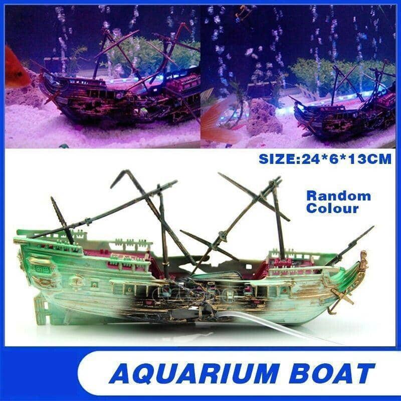 Aquarium Shipwreck Ornament, Resin Bubble Boat Fish Tank Decoration
