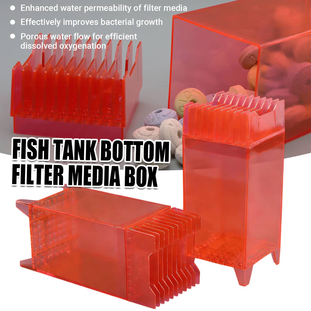Aquarium Sump Filter Media Box - Red, 10.4 x 19.8 x 2.5 cm