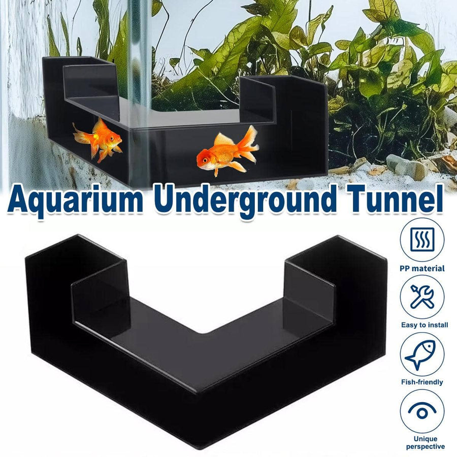 Aquarium Underground Tunnel Decoration for Fish Tanks, Corner Fit Black