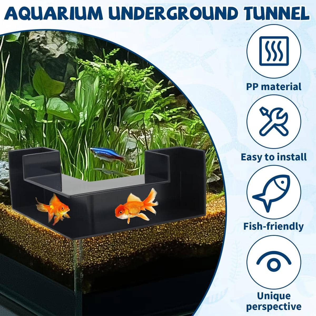 Aquarium Underground Tunnel Decoration for Fish Tanks, Corner Fit Black - view 5