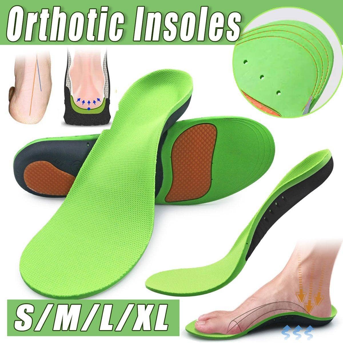 Arch Support Orthotic Insoles - Green, Medium (Length 28.5 cm) - view 2