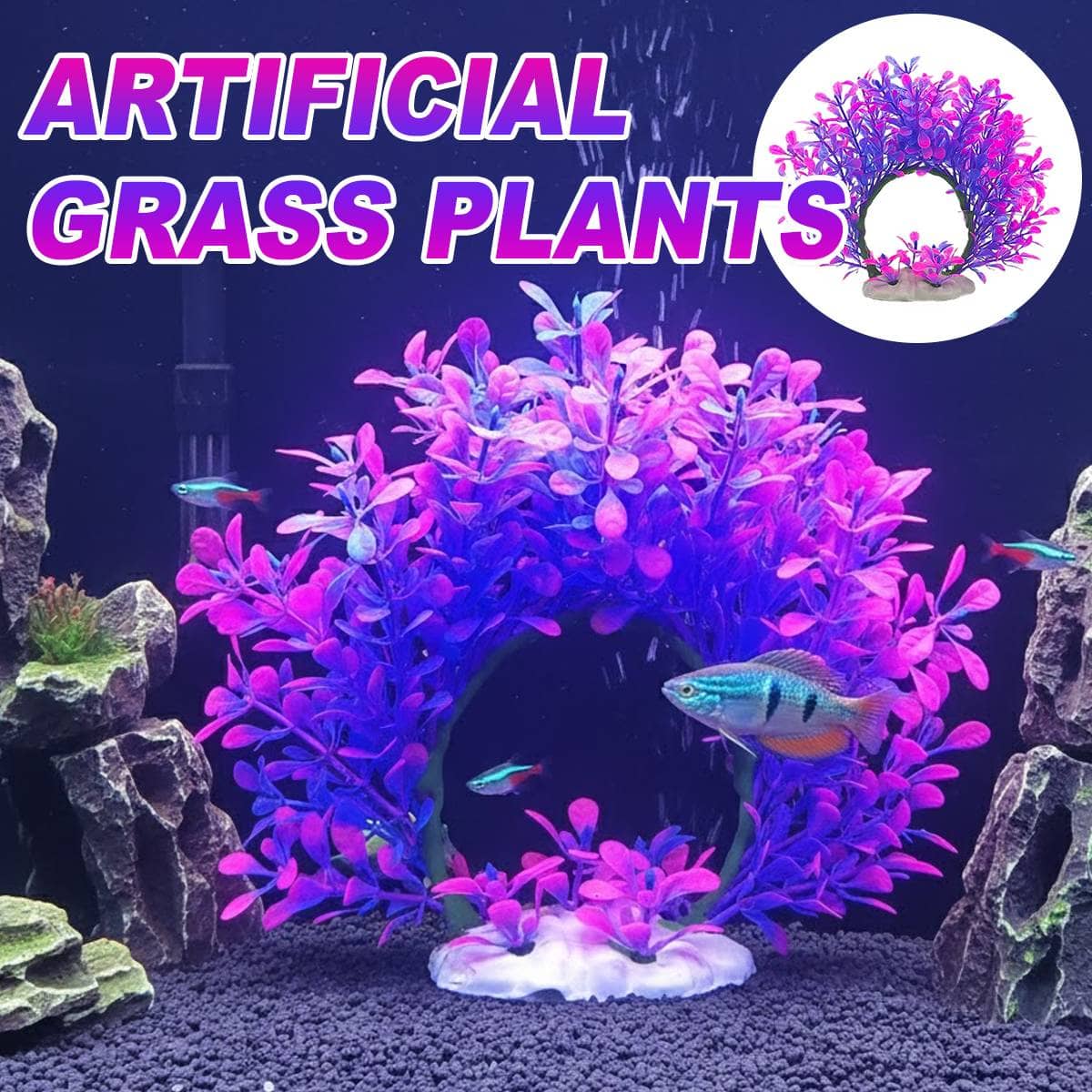 Artificial Aquarium Plant Purple Pink Arch - 19 x 17cm