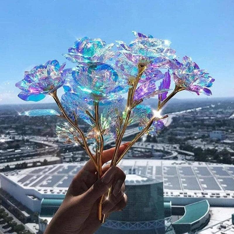 Artificial Crystal Rose Flowers with Gold Stems, 25 cm - Pack of 5 - view 4