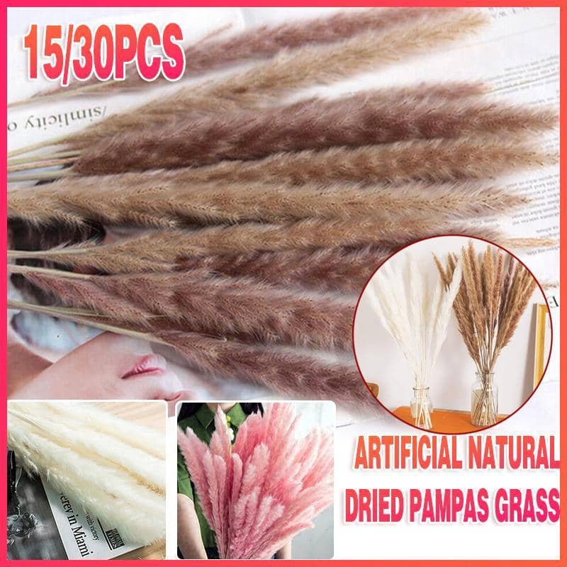 Artificial Dried Pampas Grass Flowers Bunch for Wedding Home Decor - Pink, Pack of 15 - view 2