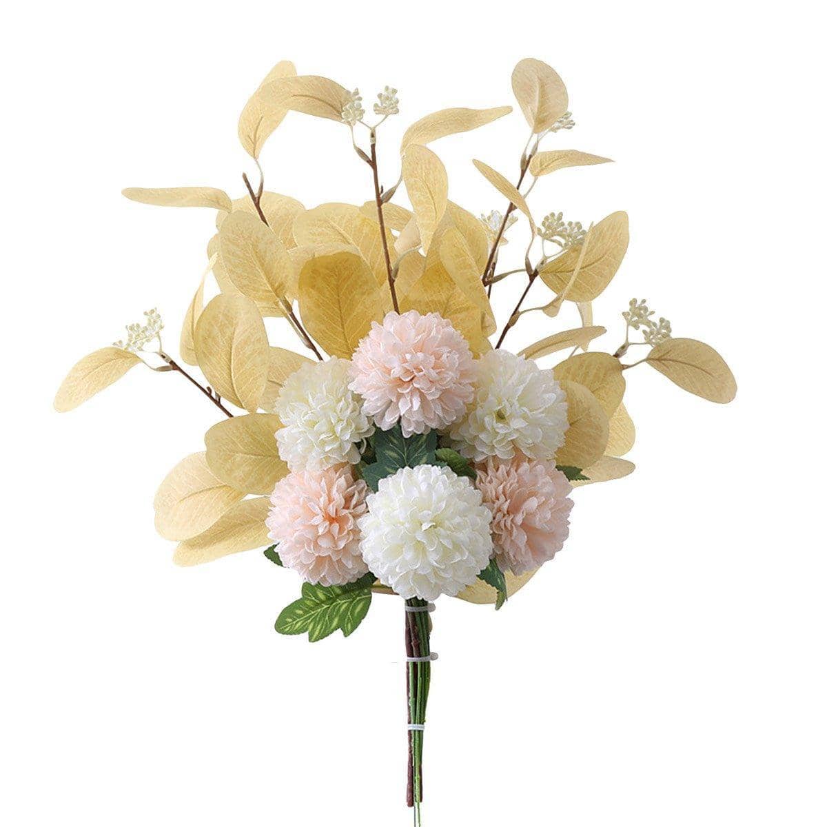 Artificial Eucalyptus and Ball Chrysanthemum Bouquet, 47 cm - Champagne White