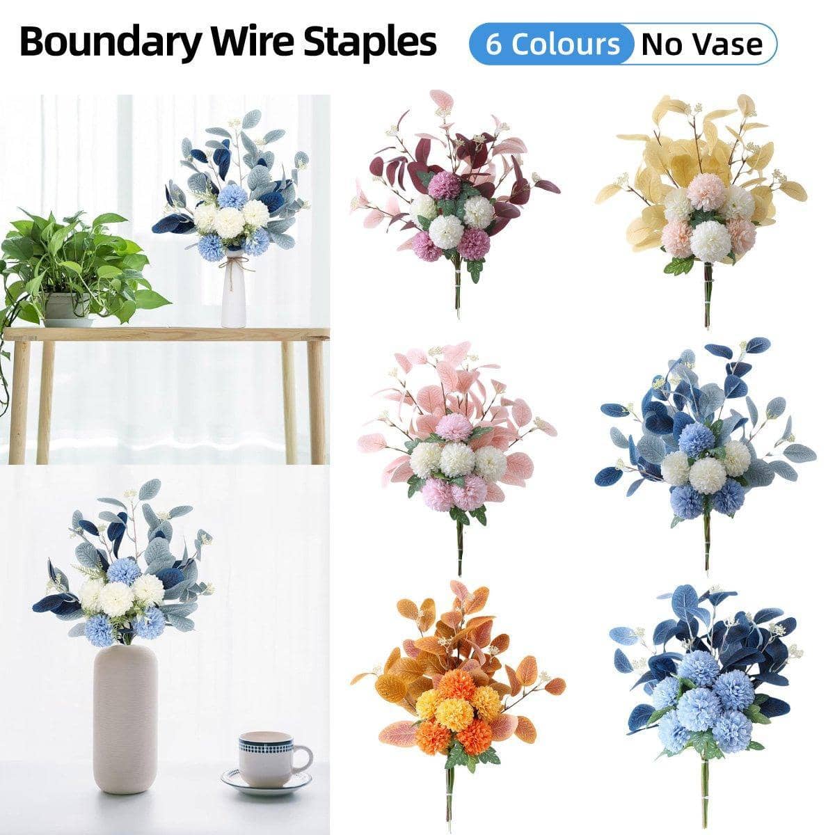 Artificial Eucalyptus and Ball Chrysanthemum Bouquet, 47 cm - Champagne White - view 2