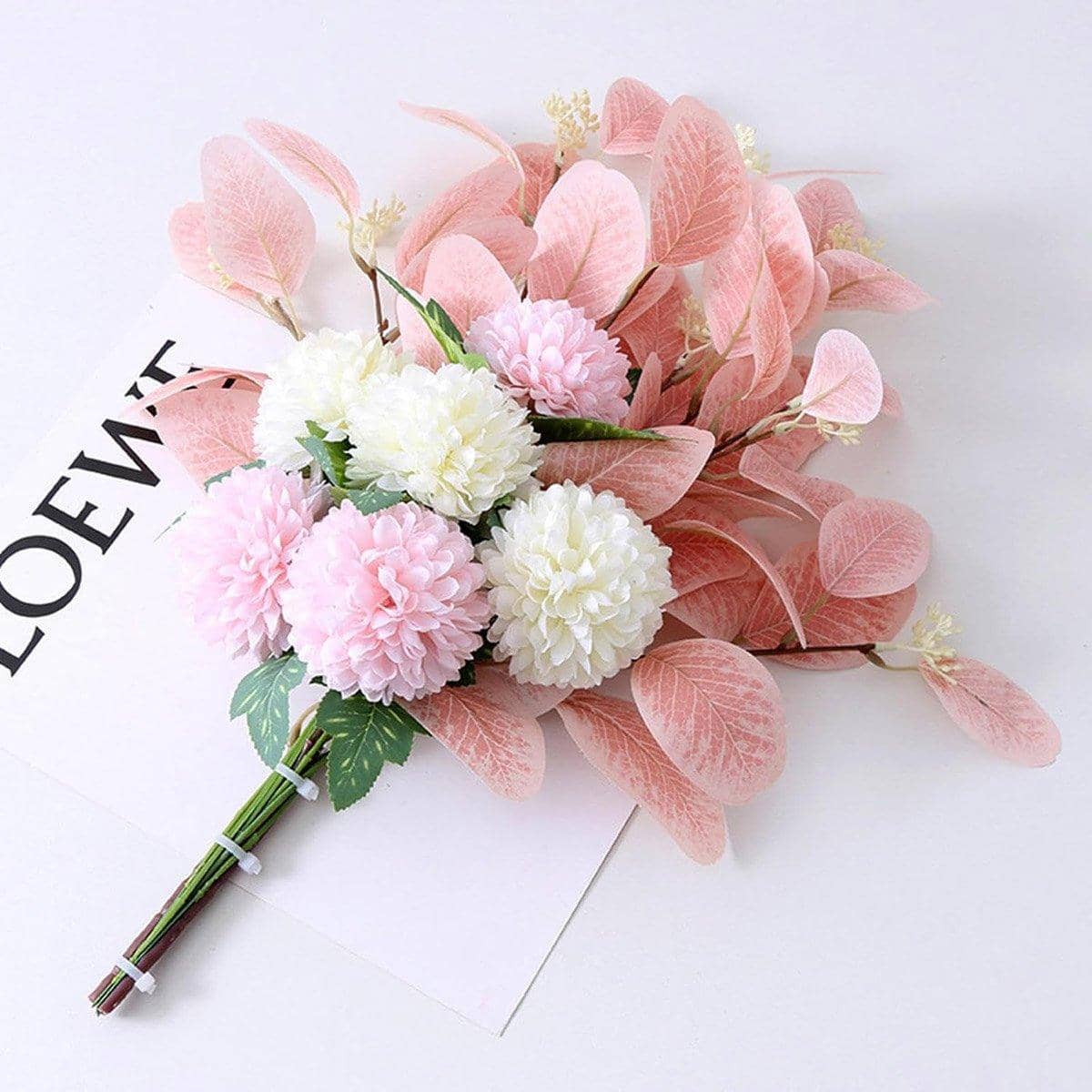 Artificial Eucalyptus and Ball Chrysanthemum Bouquet, 47 cm - Champagne White - view 5