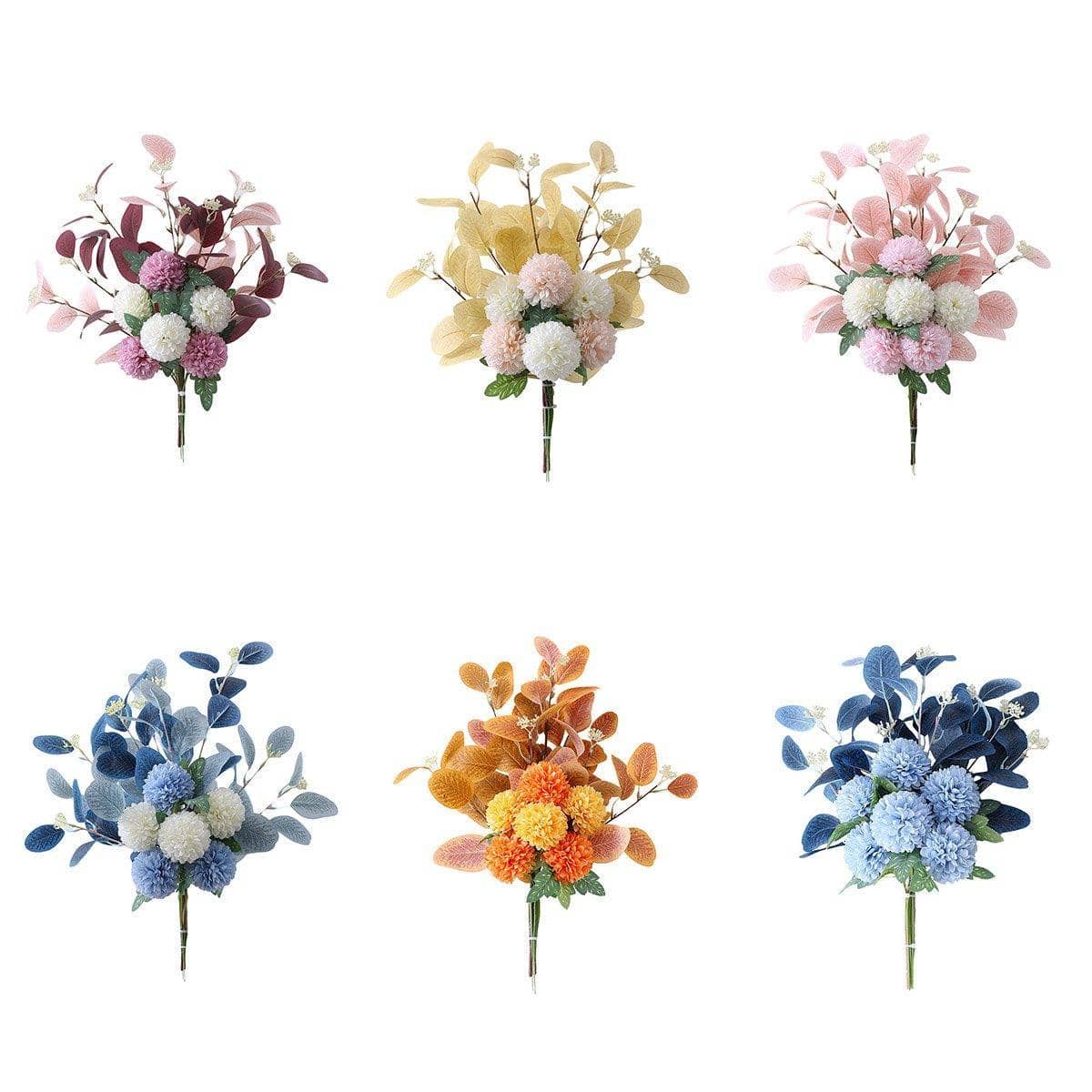 Artificial Eucalyptus and Ball Chrysanthemum Bouquet, 47 cm - White and Blue - view 3
