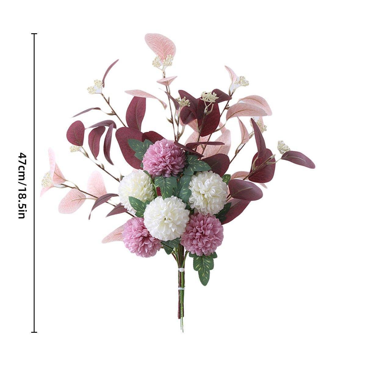 Artificial Eucalyptus and Ball Chrysanthemum Bouquet, 47 cm - White and Blue - view 4