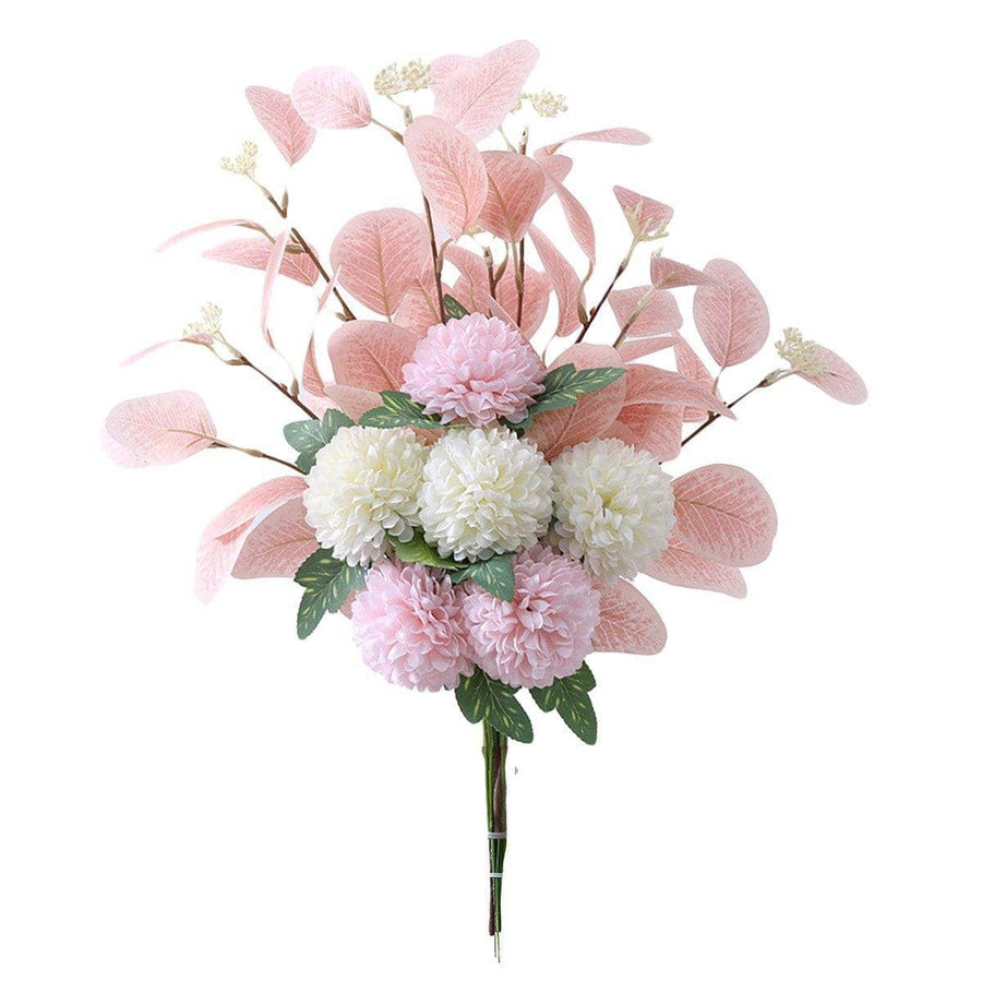 Artificial Eucalyptus and Ball Chrysanthemum Bouquet, 47 cm - White and Pink