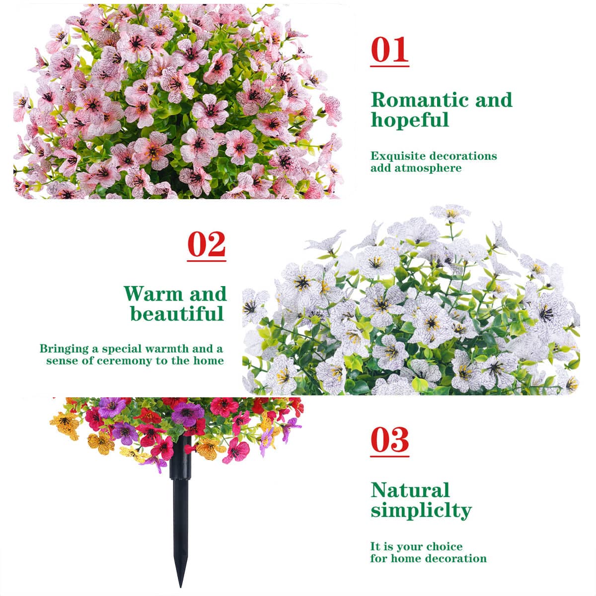 Artificial Flower Bouquet with Garden Stake - White - view 5