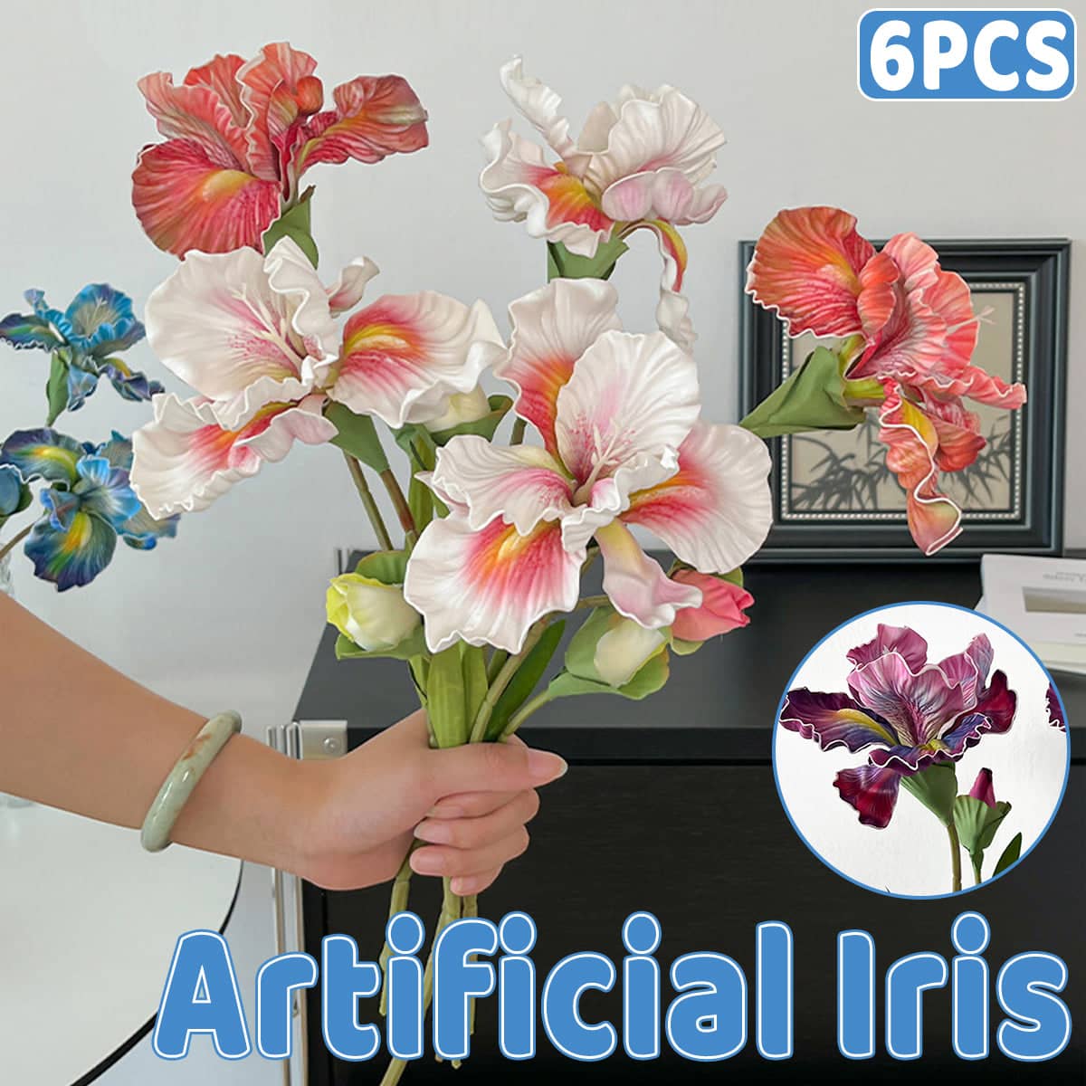 Artificial Iris Flowers PU Material for Home Wedding Party Decor, Pack of 6