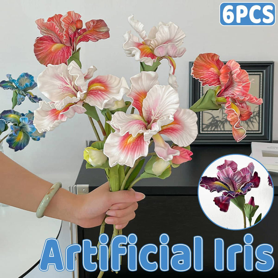 Artificial Iris Flowers PU Material for Home Wedding Party Decor, Pack of 6