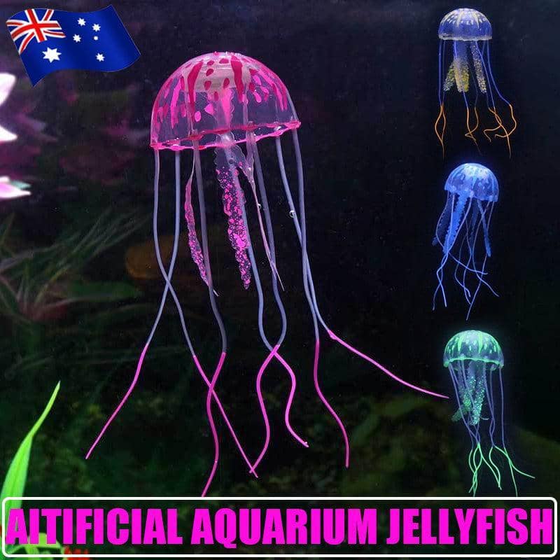 Artificial Jellyfish Fish Tank Ornament, Silicone - Blue and Orange - view 2