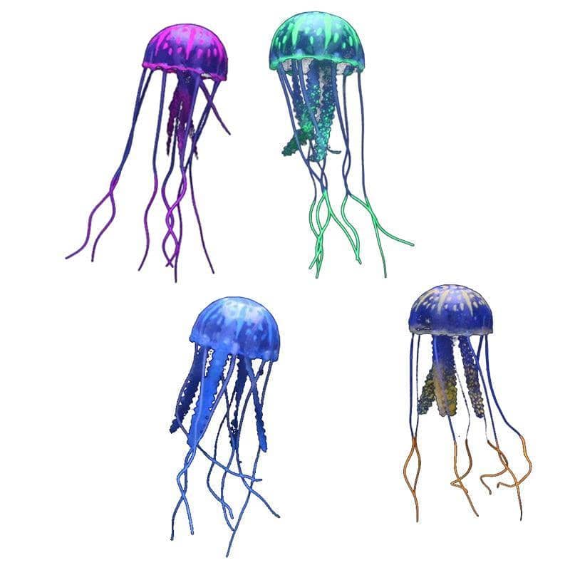 Artificial Jellyfish Fish Tank Ornament, Silicone - Blue and Orange - view 3