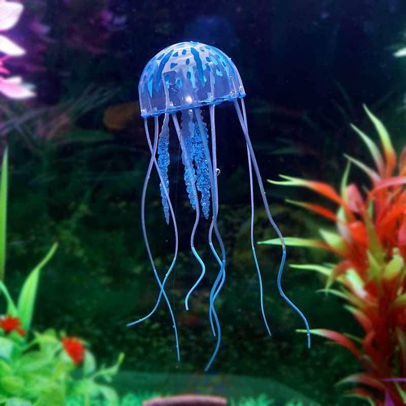 Artificial Jellyfish Fish Tank Ornament, Silicone - Blue and Orange - view 5