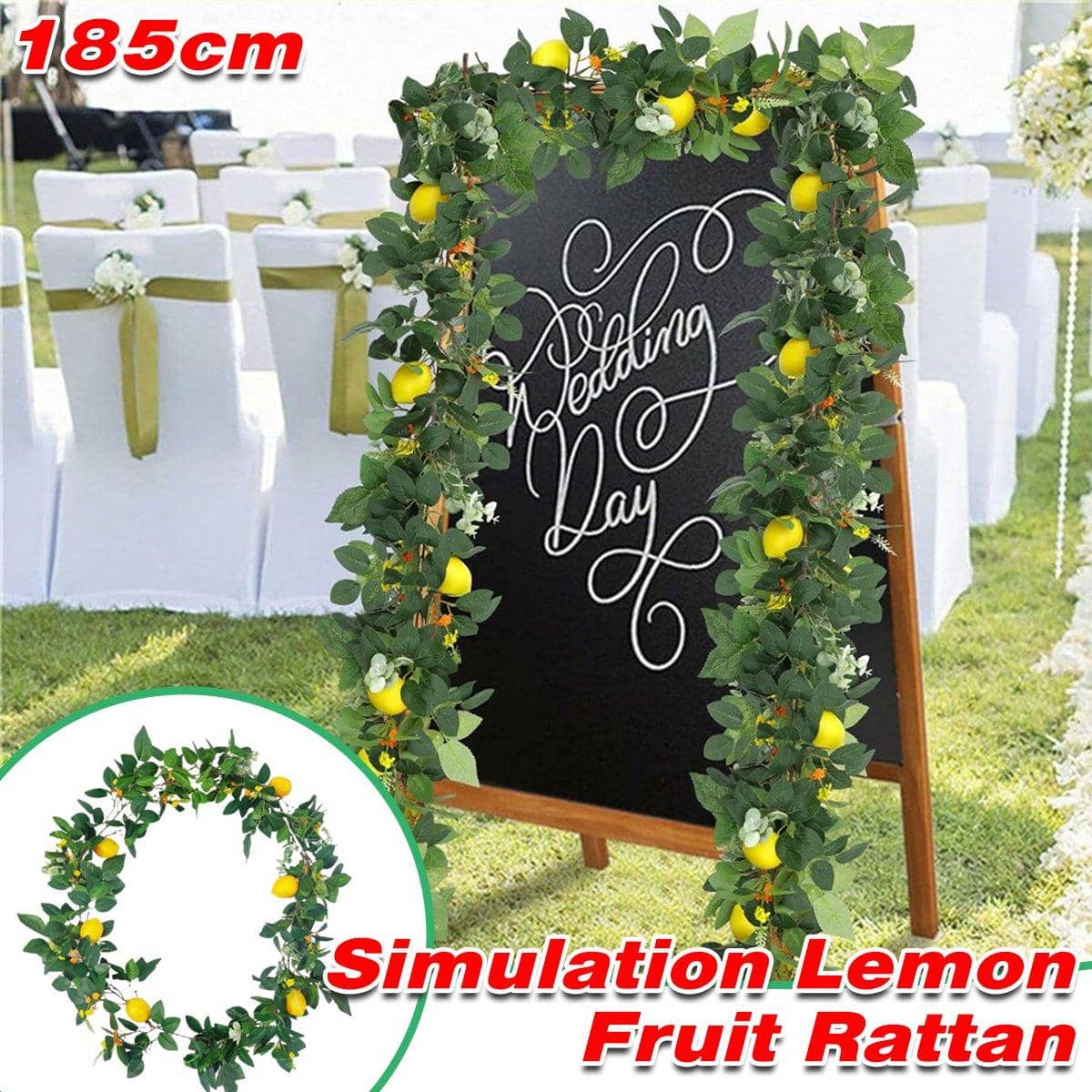 Artificial Lemon Fruit Rattan Garland with Green Leaves - 185 cm