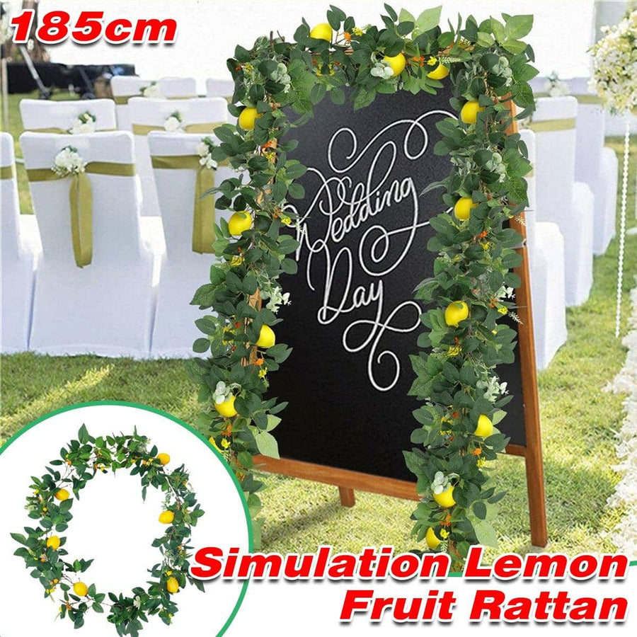 Artificial Lemon Fruit Rattan Garland with Green Leaves - 185 cm