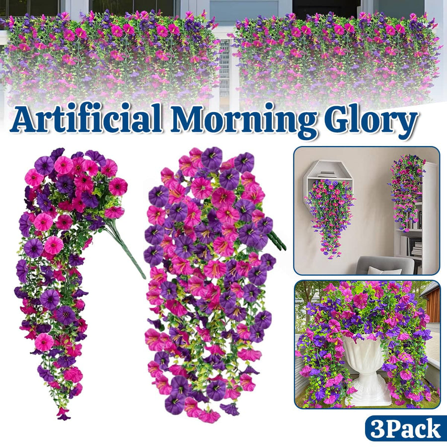 Artificial Morning Glory Vine Hanging Wall Decoration Set of 3 for Garden Decor