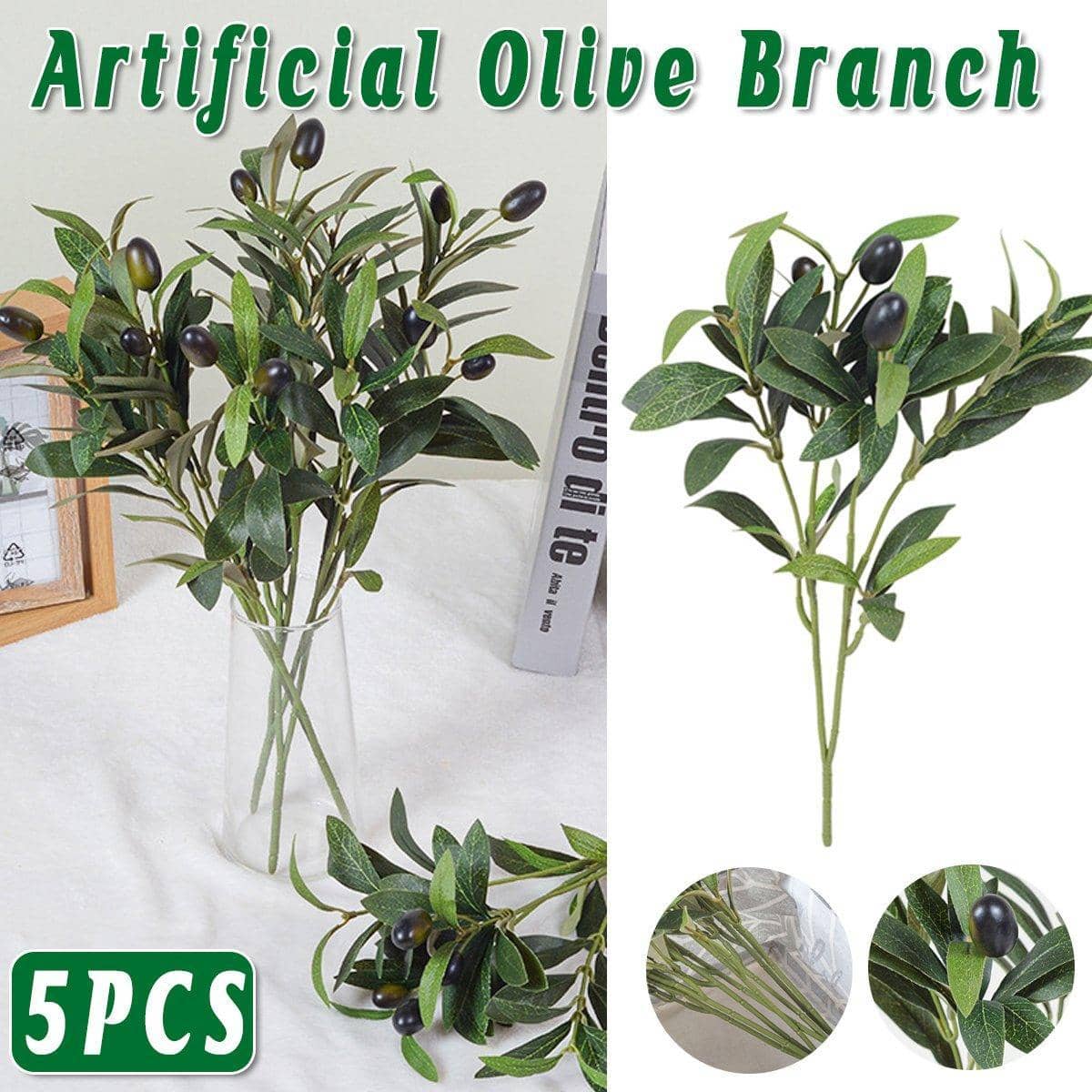 Artificial Olive Branch Greenery with Fruit for Home Decor, Pack of 5