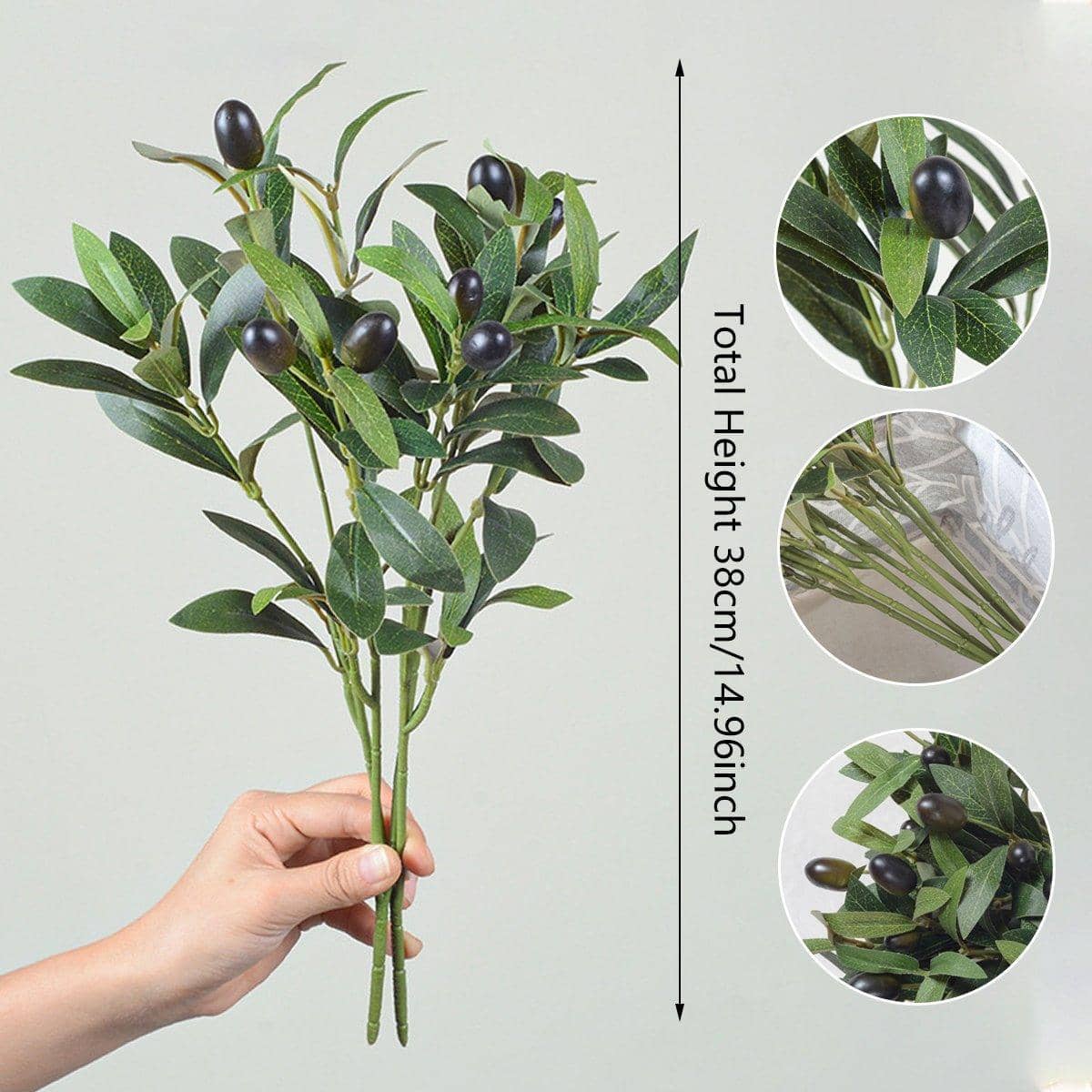 Artificial Olive Branch Greenery with Fruit for Home Decor, Pack of 5 - view 3