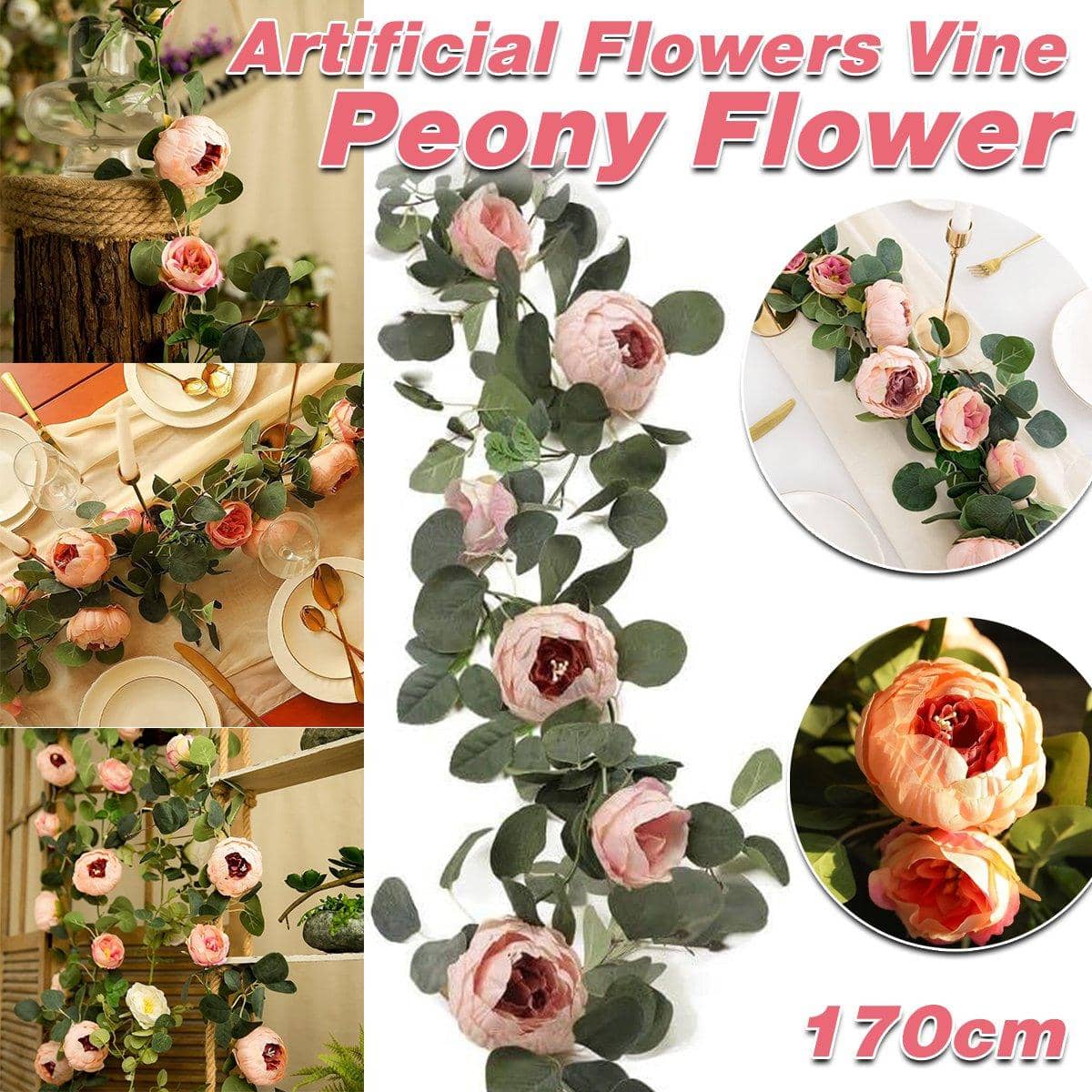 Artificial Peony Flower Rattan Vine, 170 cm for Home and Party Decor