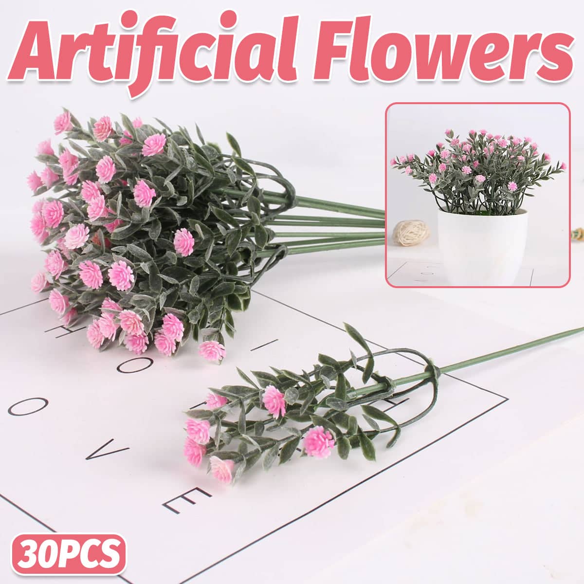 Artificial Pink Gypsophila Flowers, Set of 30 Cuttable Stems