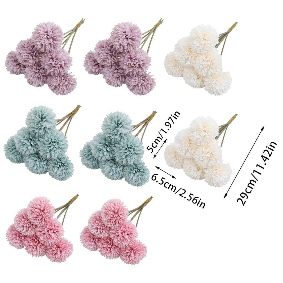 Artificial Pom Pom Flowers, Pack of 12 Stems - Pink - view 4