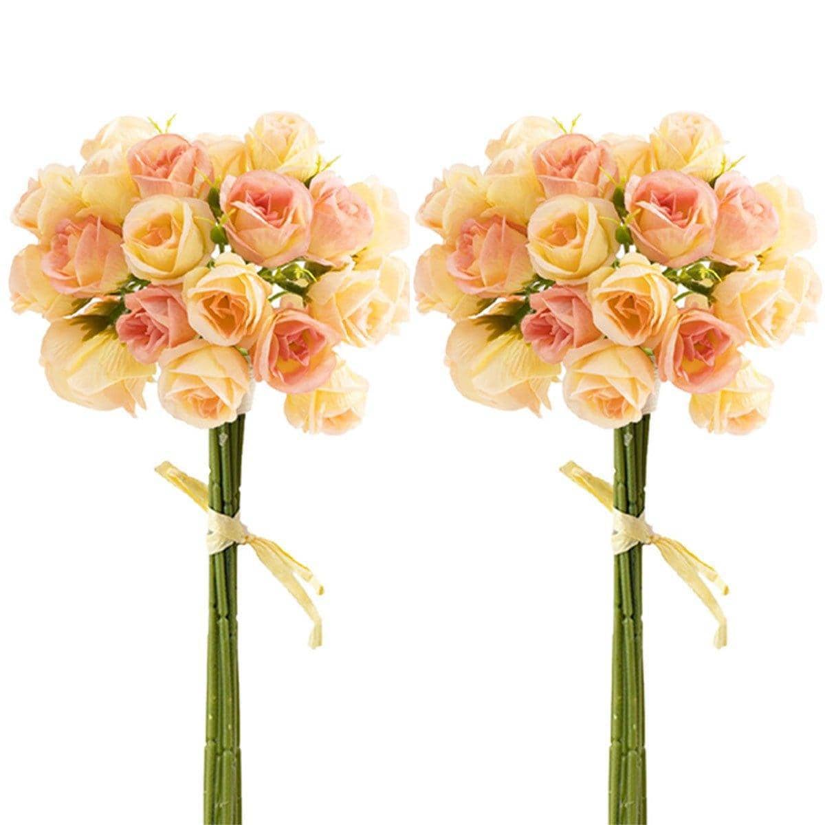 Artificial Rose Bouquets for Home and Weddings - Peach Orange, Pack of 2