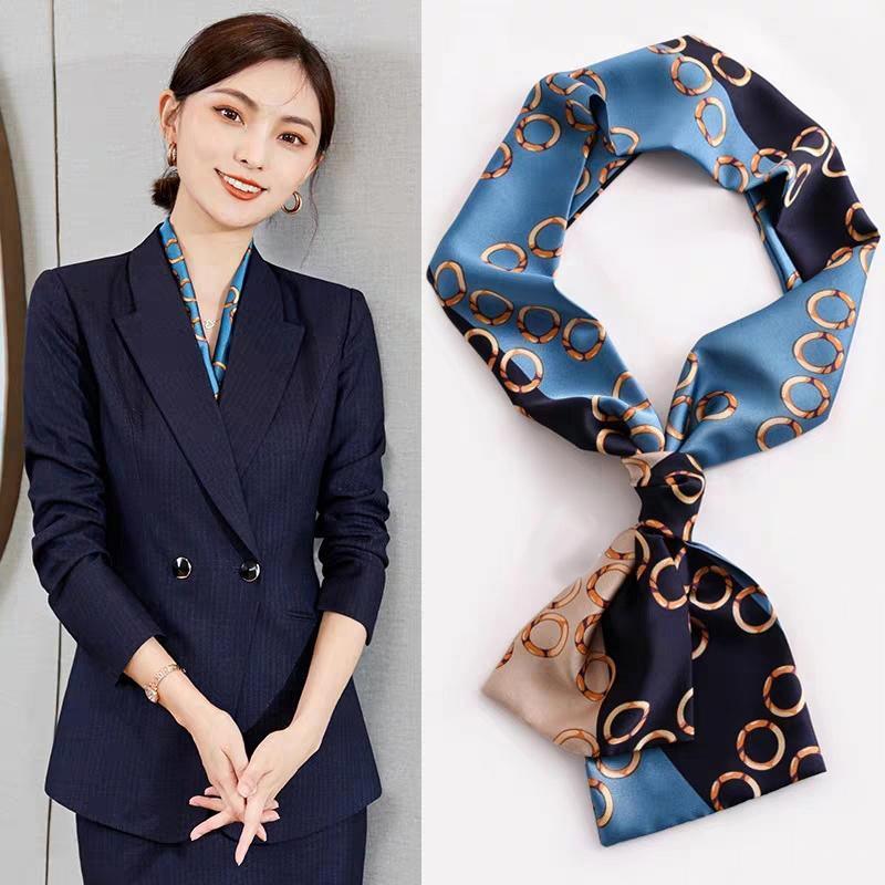Artificial Silk Square Scarf 58 x 58 cm - Cream and Blue Nautical Print - view 3