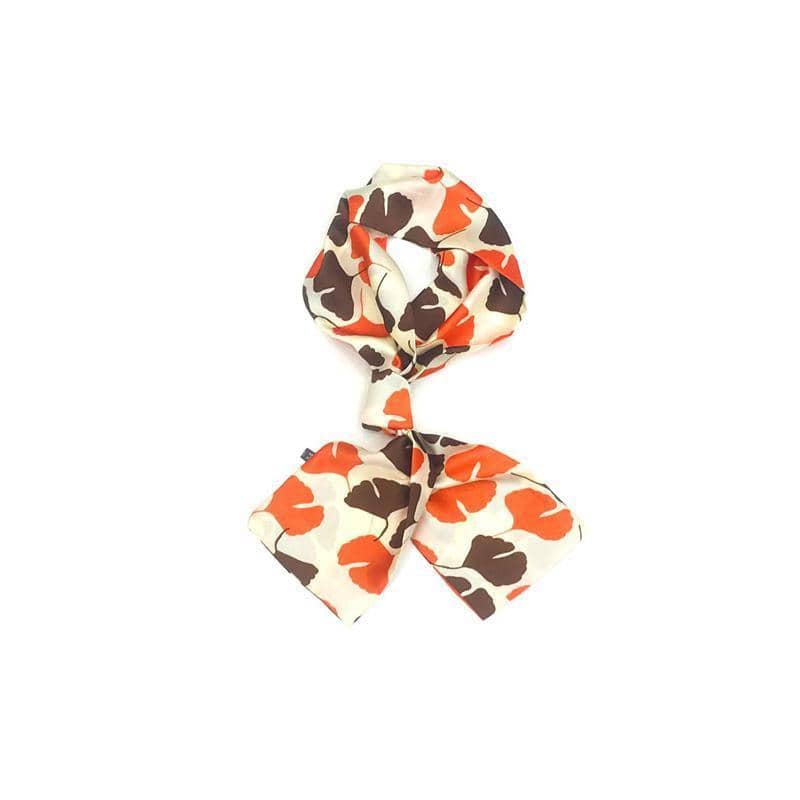 Artificial Silk Square Scarf 58 x 58 cm - Cream Leaf Print with Orange and Brown