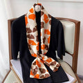 Artificial Silk Square Scarf 58 x 58 cm - Cream Leaf Print with Orange and Brown - view 5