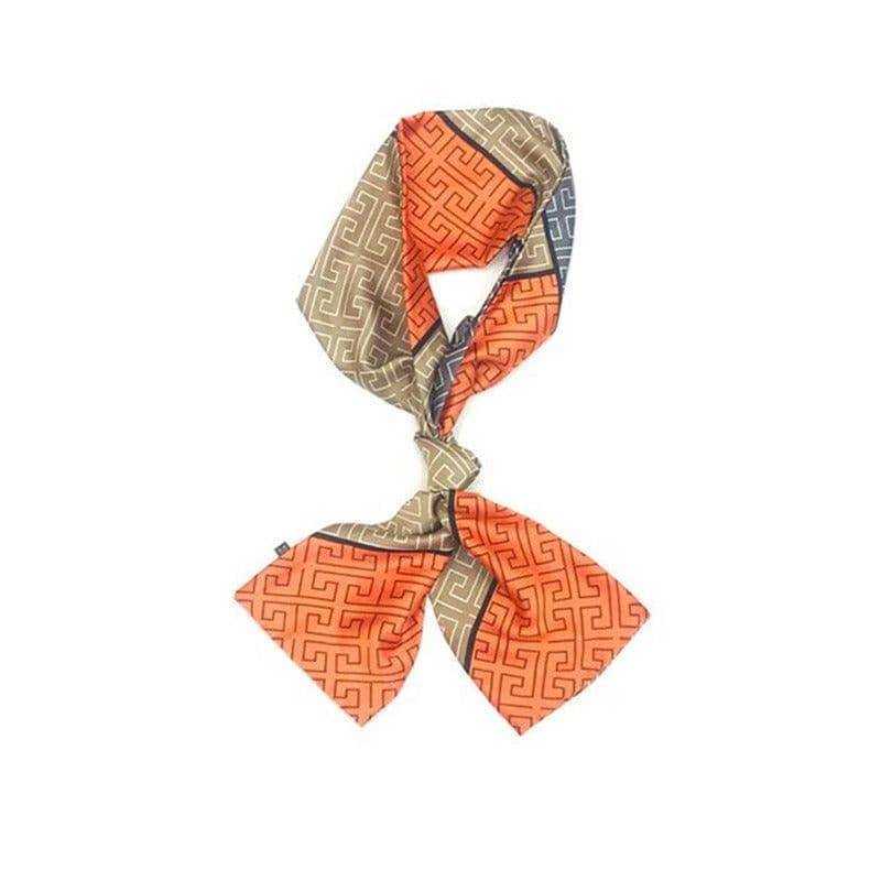 Artificial Silk Square Scarf 58 x 58 cm - Orange and Tan Geometric Print