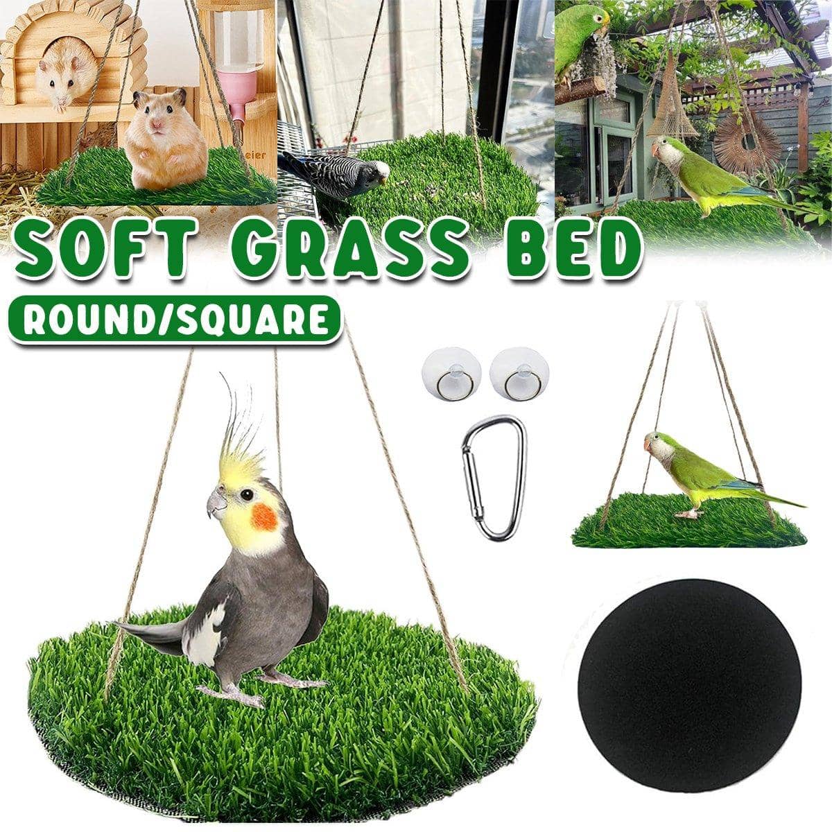 Artificial Turf Hanging Hammock Swing for Small Pets and Birds - Round - view 2