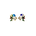 Asymmetric Enamel Flower Earrings for Women, Copper Trendy Jewellery - view 2