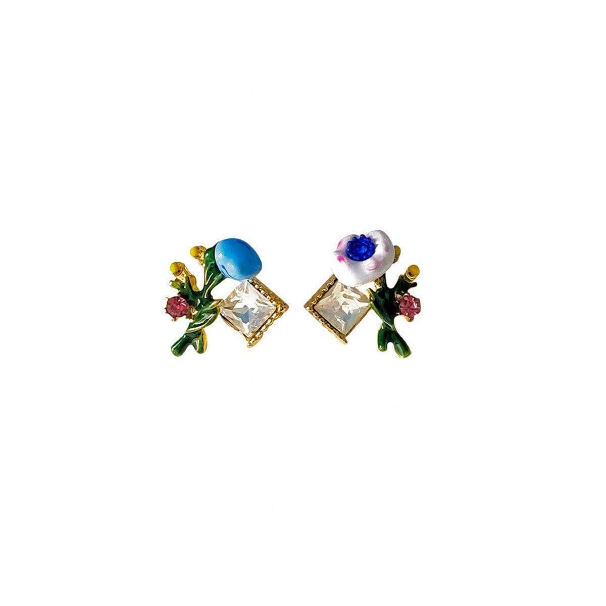 Asymmetric Enamel Flower Earrings for Women, Copper Trendy Jewellery - view 2