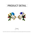 Asymmetric Enamel Flower Earrings for Women, Copper Trendy Jewellery - view 3