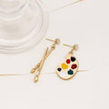 Asymmetric Gold Paint Palette and Brush Drop Earrings with Enamel Accents - view 4