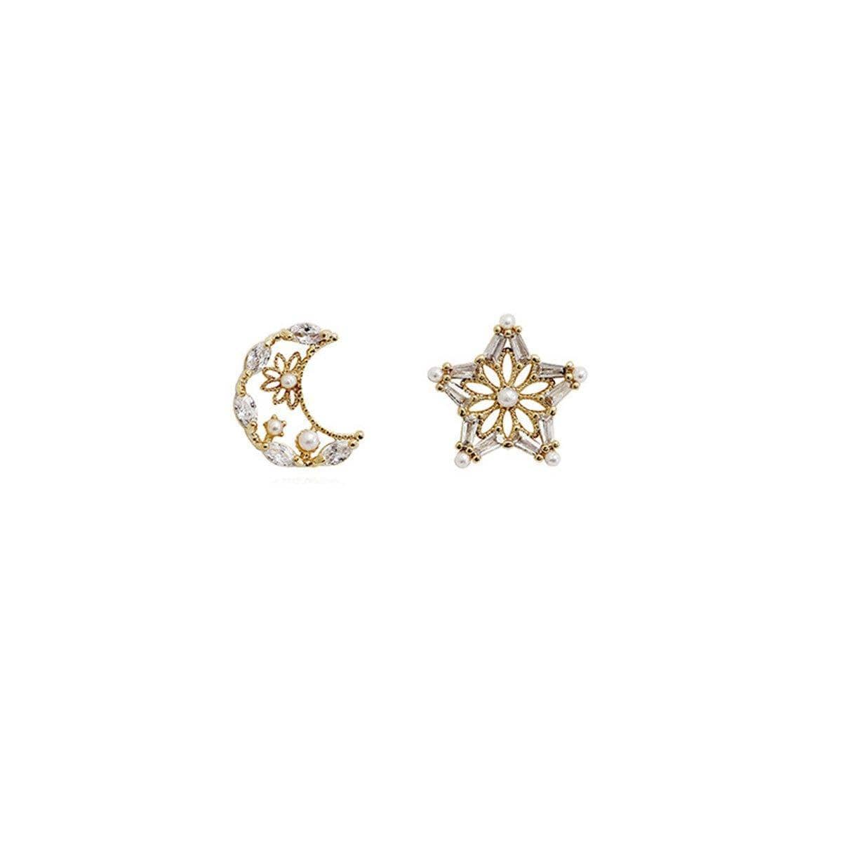 Asymmetric Star and Moon Earrings for Girls - Micro-Inlaid Crystal Jewellery - view 2