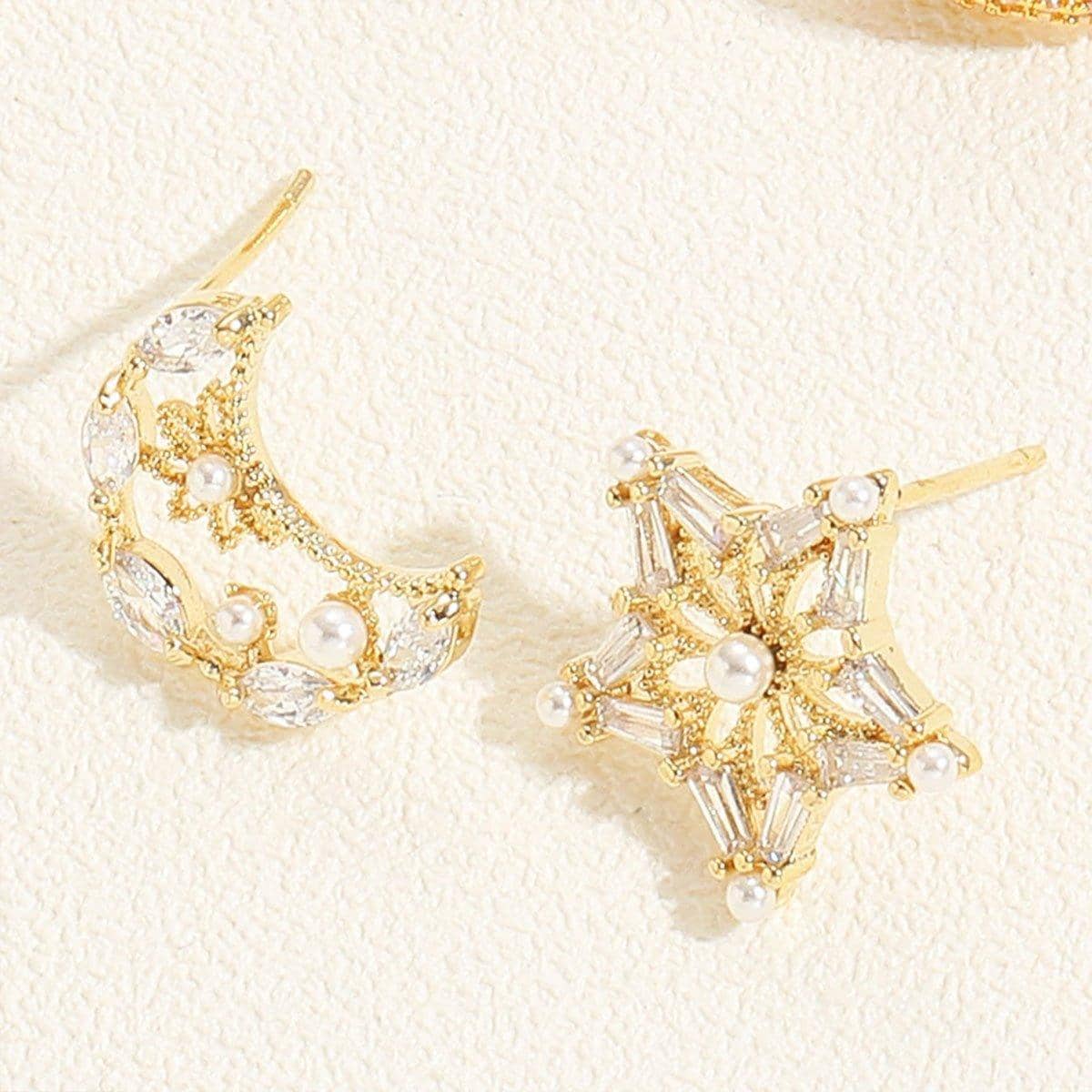 Asymmetric Star and Moon Earrings for Girls - Micro-Inlaid Crystal Jewellery - view 3