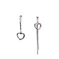 Asymmetrical Heart Tassel Drop Earrings for Women, Long Silver Tone Dangle - view 2