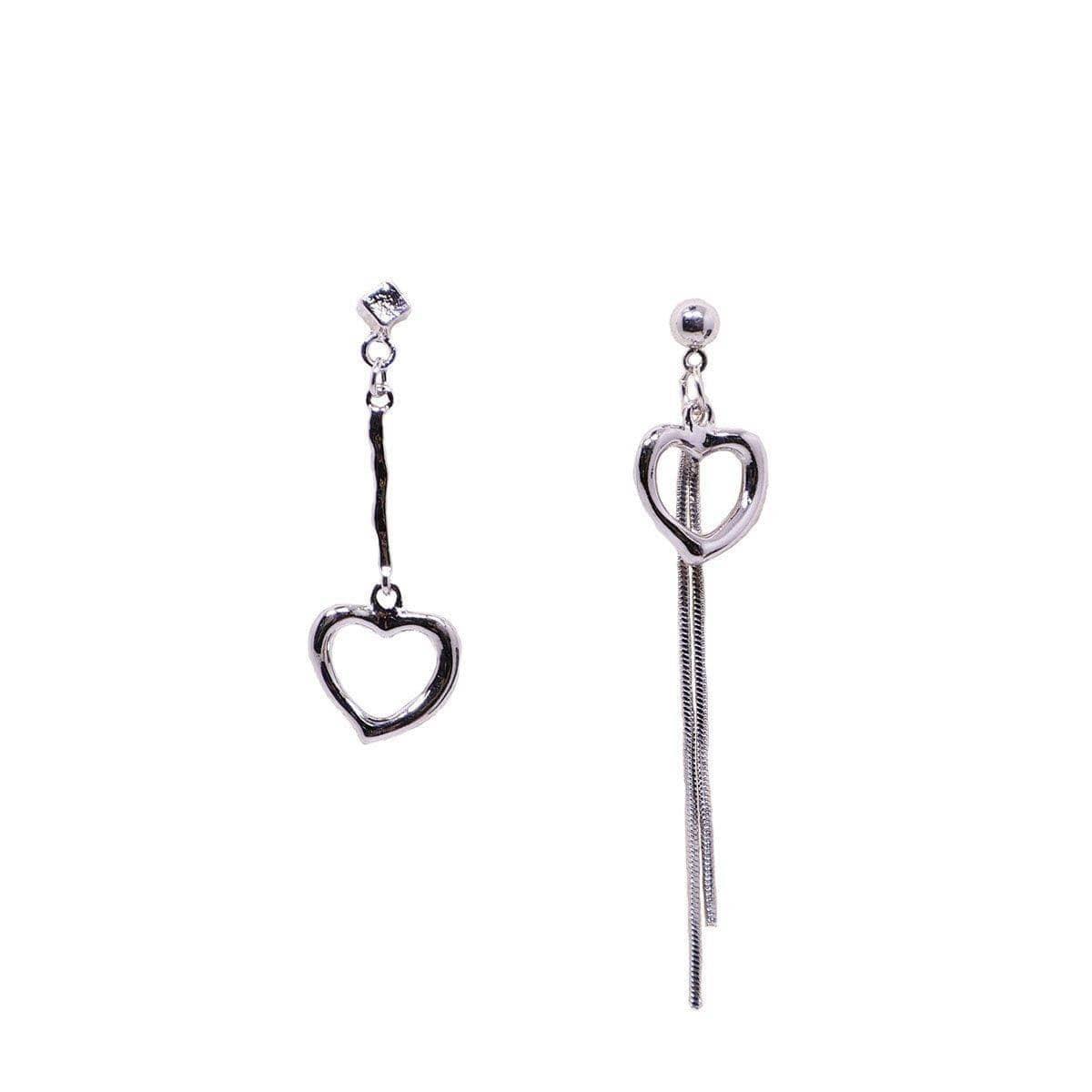 Asymmetrical Heart Tassel Drop Earrings for Women, Long Silver Tone Dangle - view 2