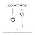 Asymmetrical Heart Tassel Drop Earrings for Women, Long Silver Tone Dangle - view 3