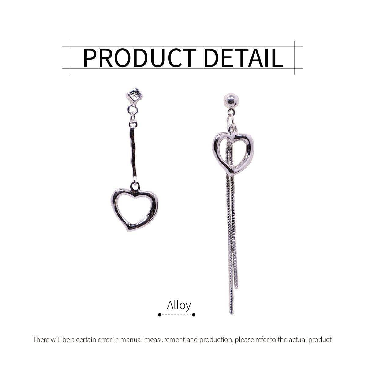 Asymmetrical Heart Tassel Drop Earrings for Women, Long Silver Tone Dangle - view 3