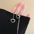 Asymmetrical Heart Tassel Drop Earrings for Women, Long Silver Tone Dangle - view 5