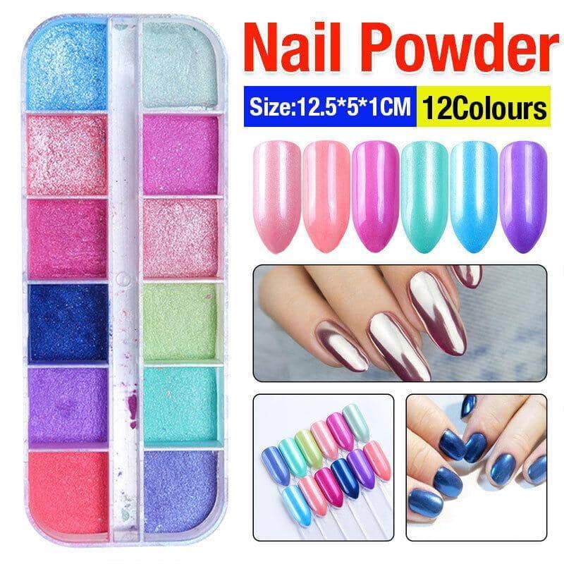 Aurora Chrome Nail Powder Palette for UV Gel Nails - 12 Shades