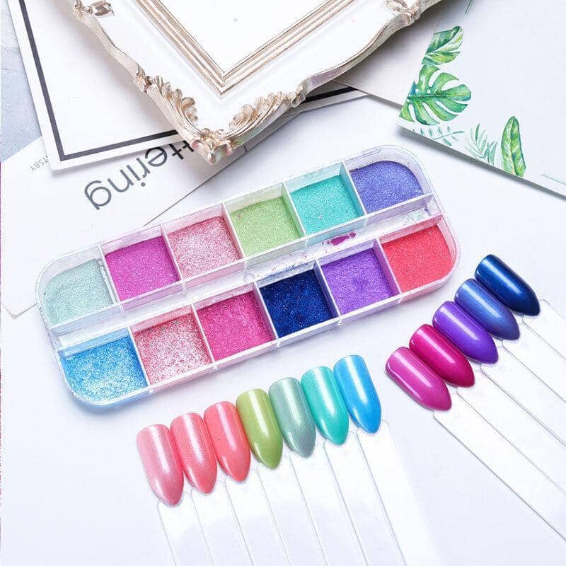 Aurora Chrome Nail Powder Palette for UV Gel Nails - 12 Shades - view 5