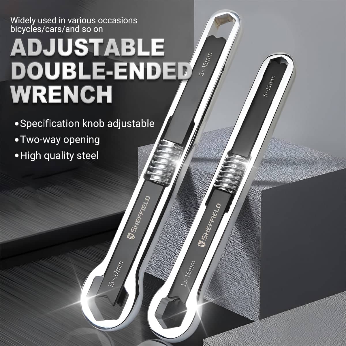 Auto Repair Double Headed Wrench Set of 2 with Two Way Opening for Garage Use