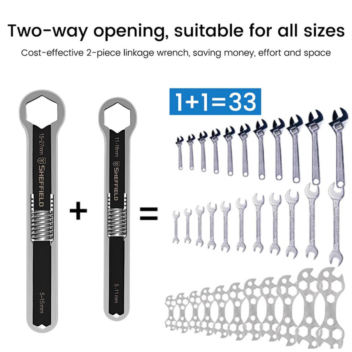 Auto Repair Double Headed Wrench Set of 2 with Two Way Opening for Garage Use - view 4